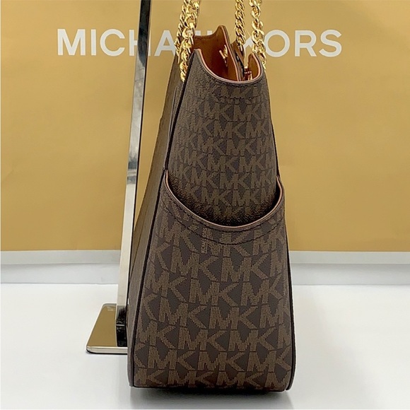 MICHAEL KORS LARGE X CHAIN LOGO
SHOULDER BAG BROWN SIGNATURE COLOR - Picture 4 of 16